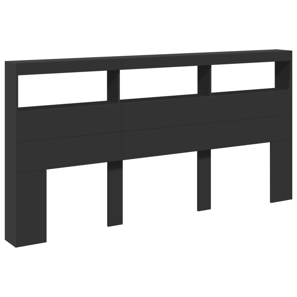 Headboard Cabinet with LED Black 200 cm