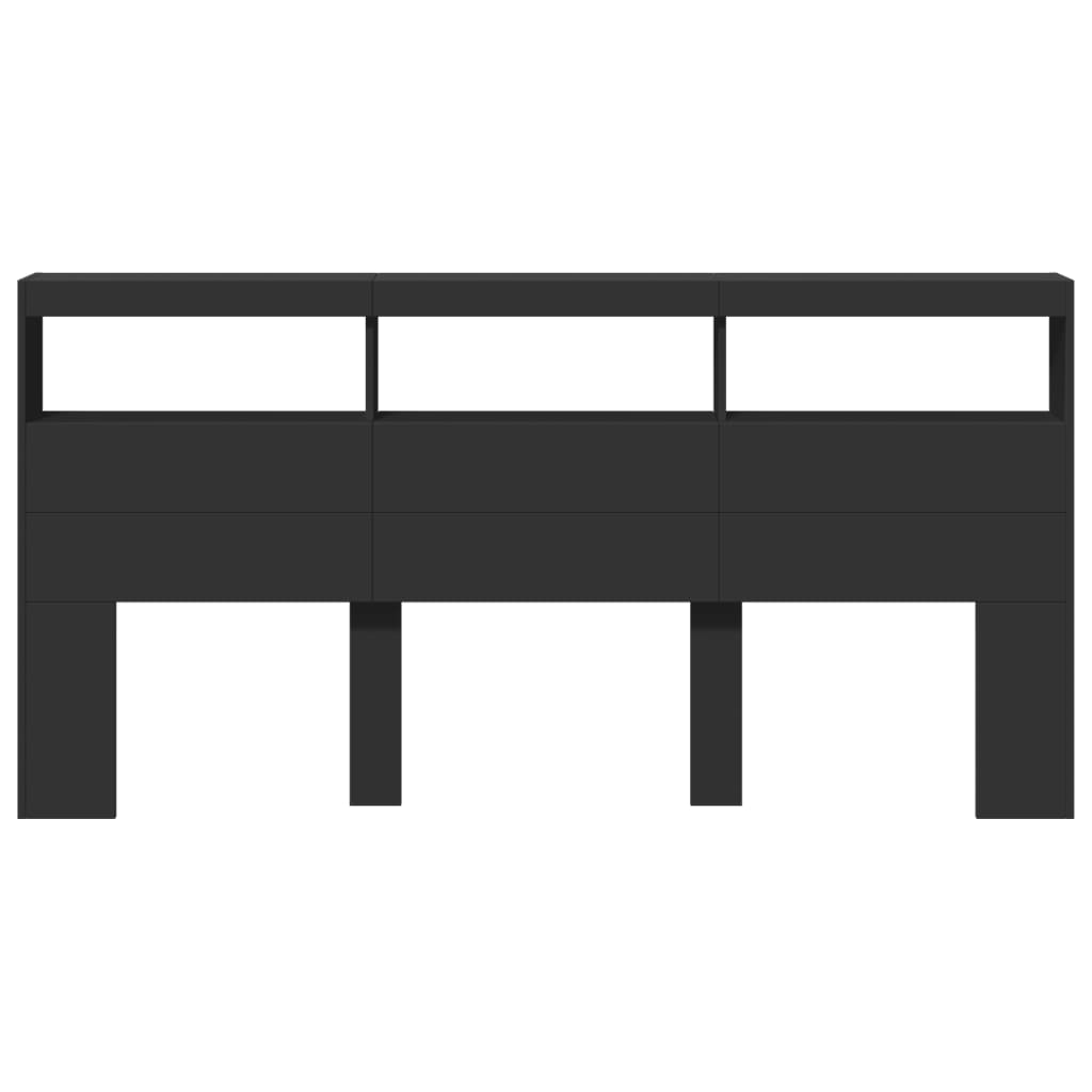 Headboard Cabinet with LED Black 200 cm