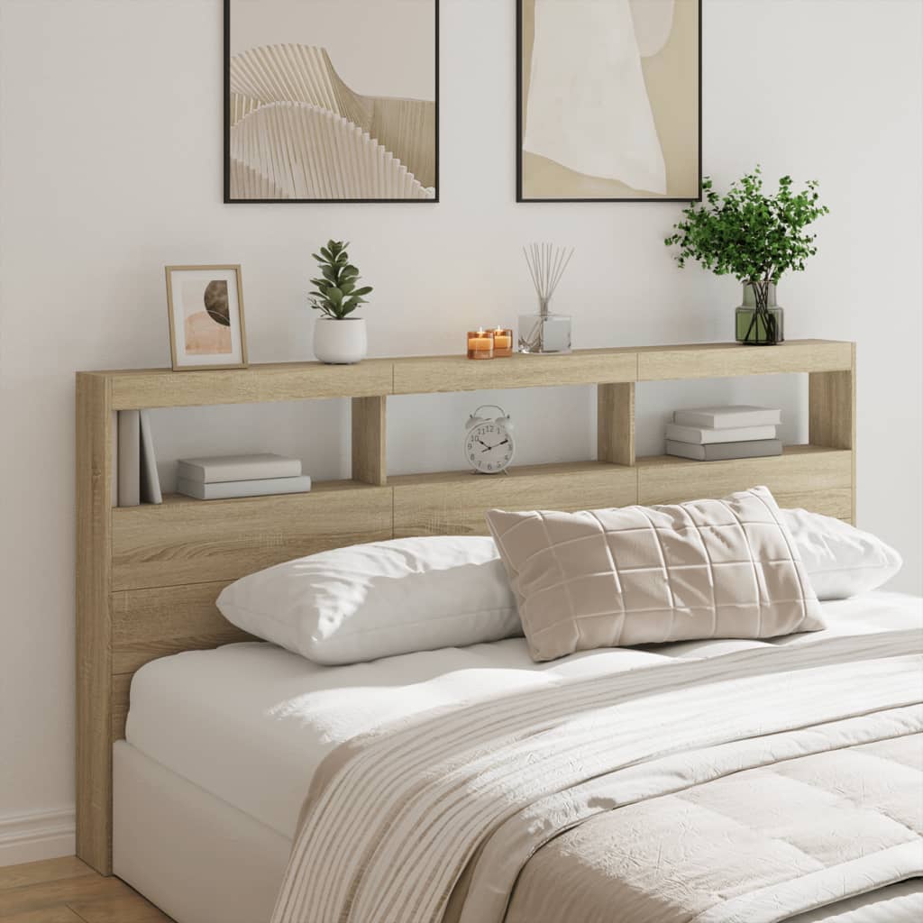 Headboard Cabinet with LED Sonoma Oak 200 cm