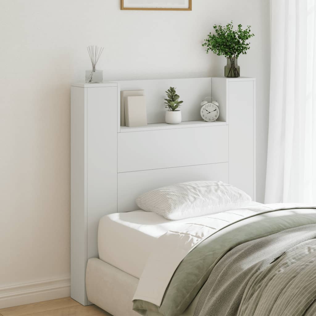 Headboard Cabinet with LED White 100x16.5x103.5 cm