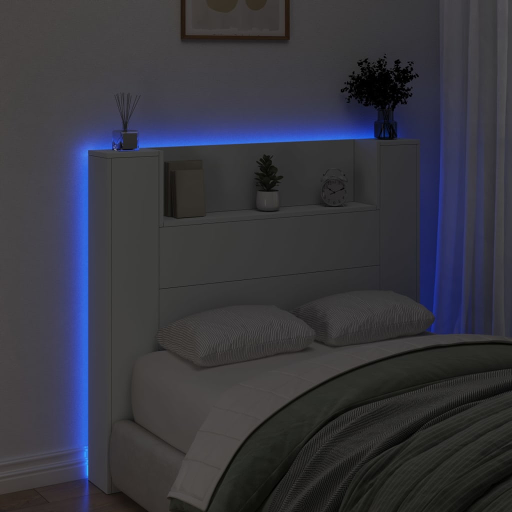 Headboard Cabinet with LED White 120 cm