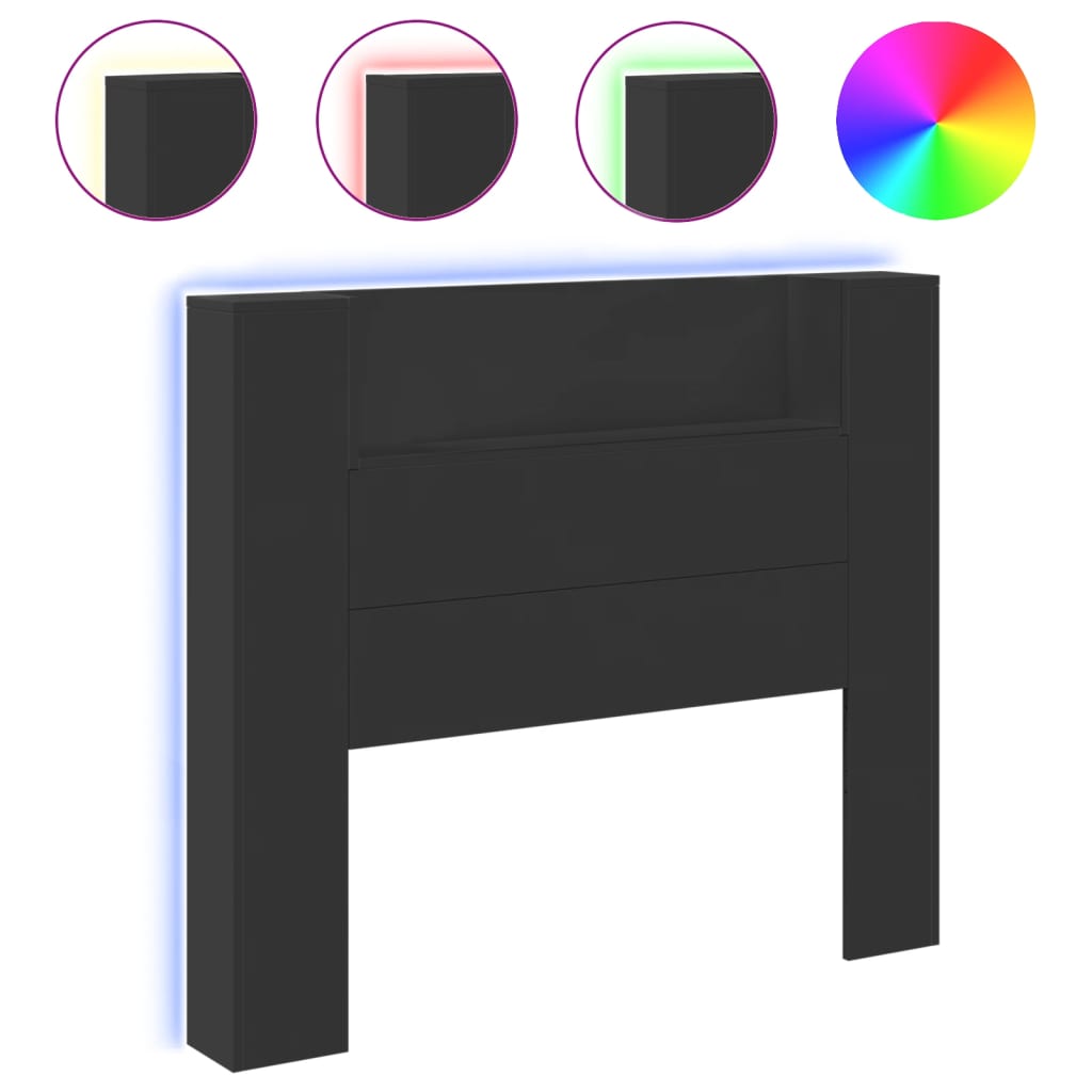 Headboard Cabinet with LED Black 120 cm