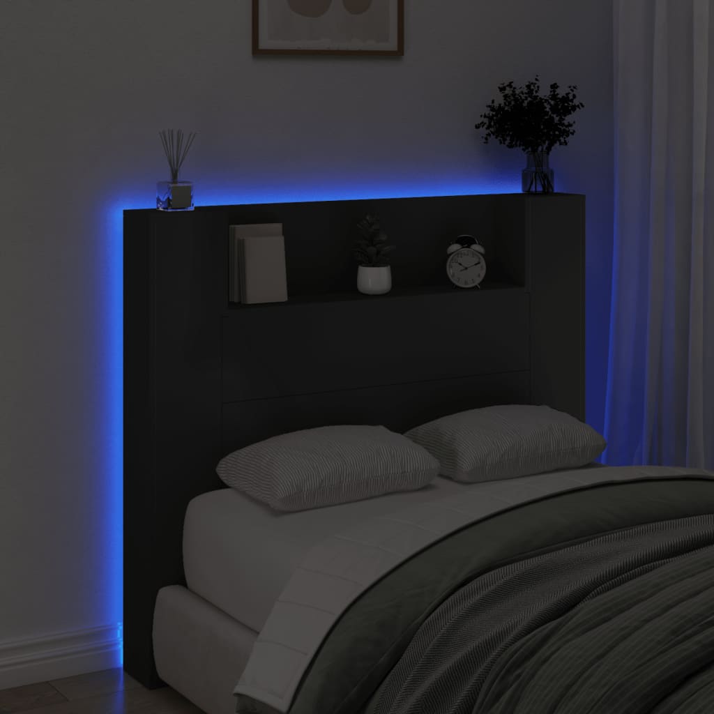 Headboard Cabinet with LED Black 120 cm