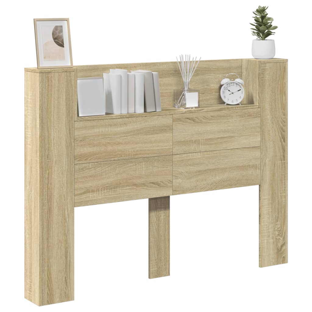 Headboard Cabinet with LED Sonoma Oak 140x16.5x103.5 cm