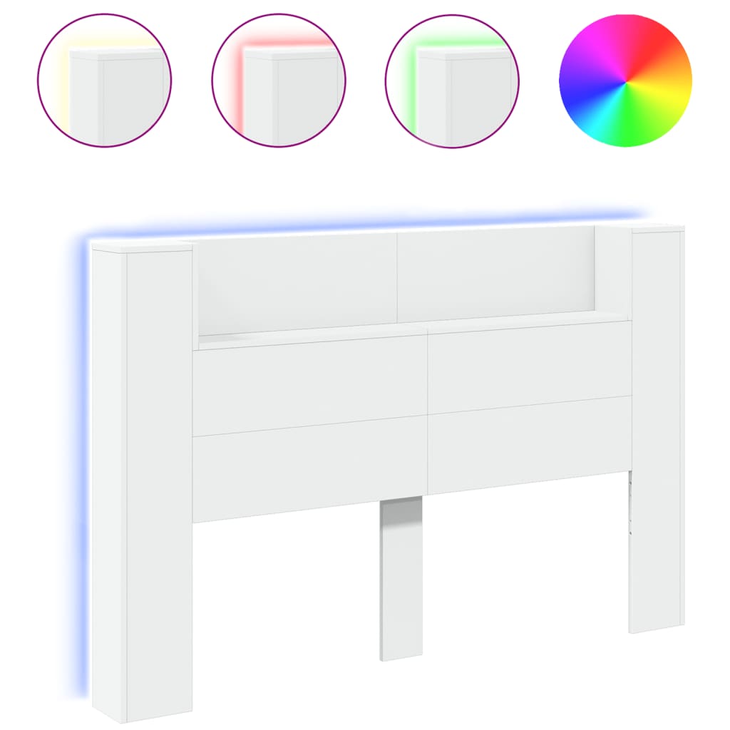 Headboard Cabinet with LED White 160 cm