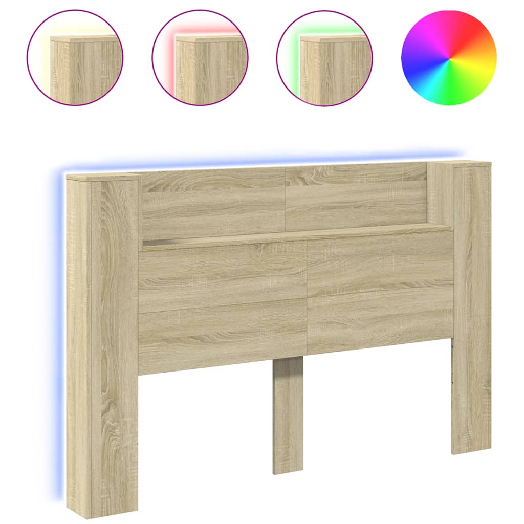 Headboard Cabinet with LED Sonoma Oak 160 cm