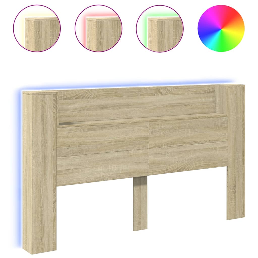 Headboard Cabinet with LED Sonoma Oak 180 cm