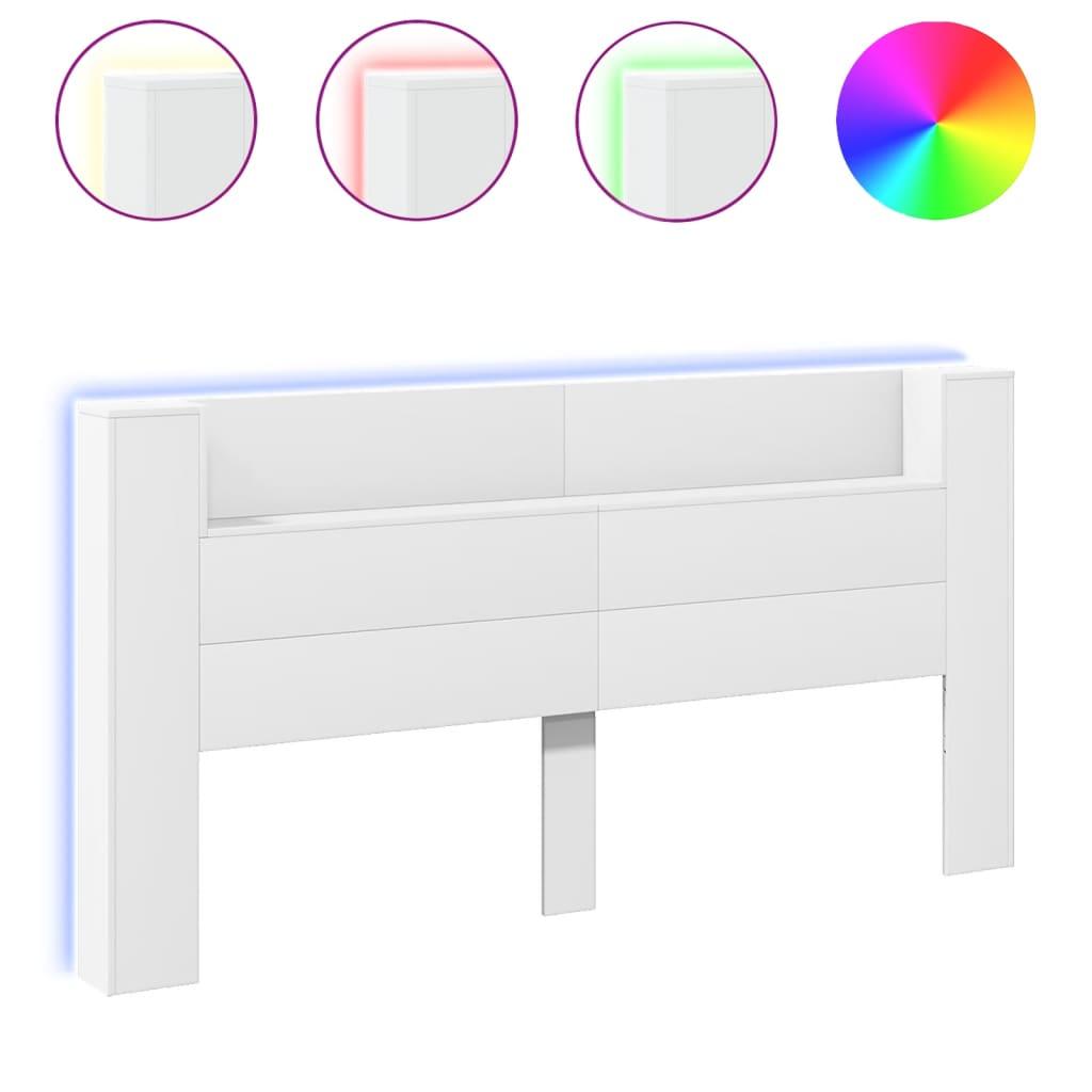 Headboard Cabinet with LED White 200x16.5x103.5 cm