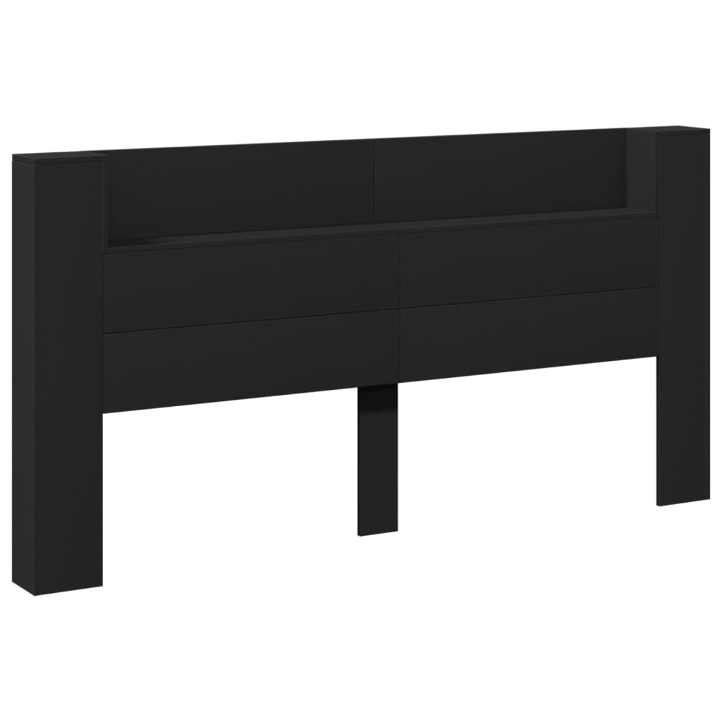 Headboard Cabinet with LED Black 200 cm