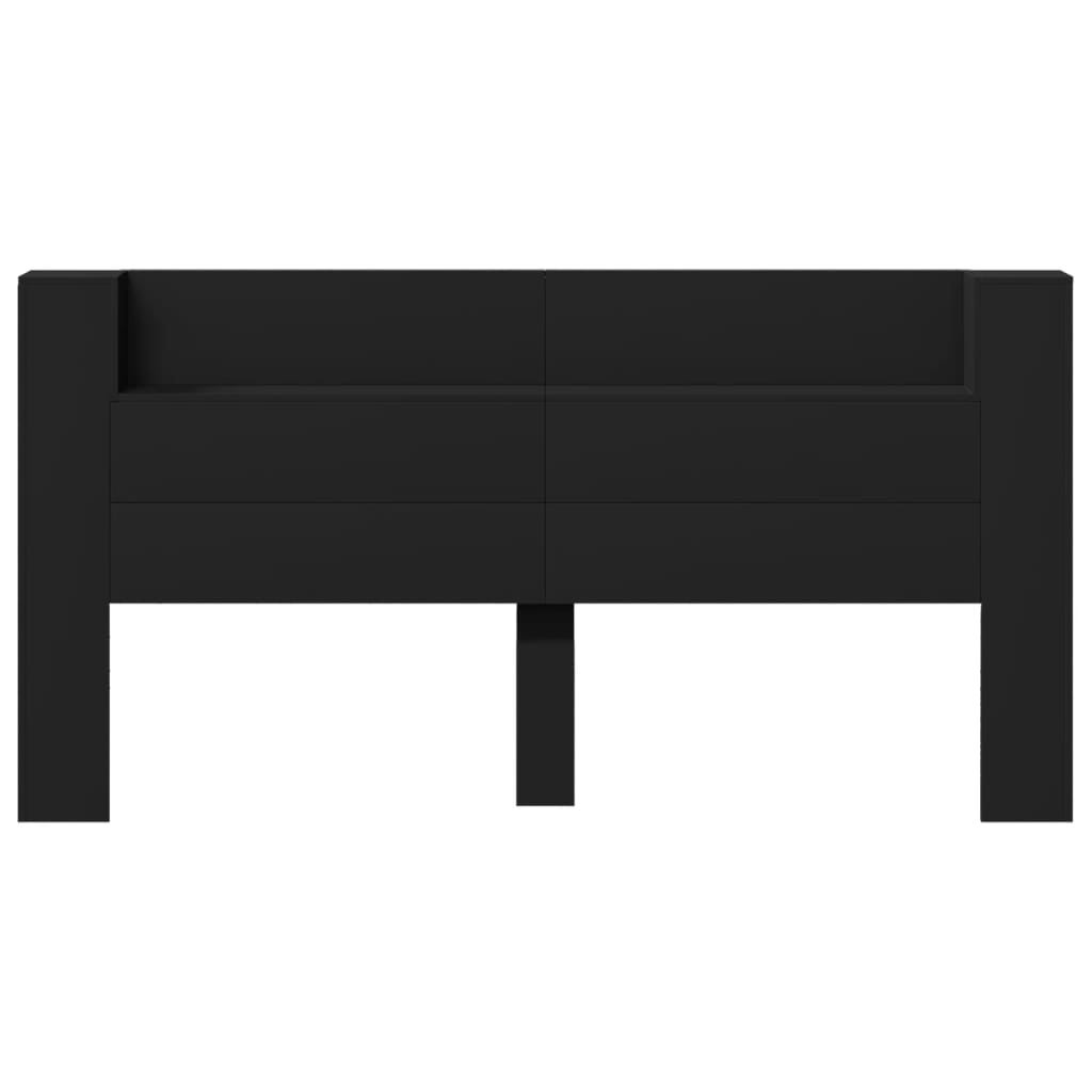 Headboard Cabinet with LED Black 200 cm