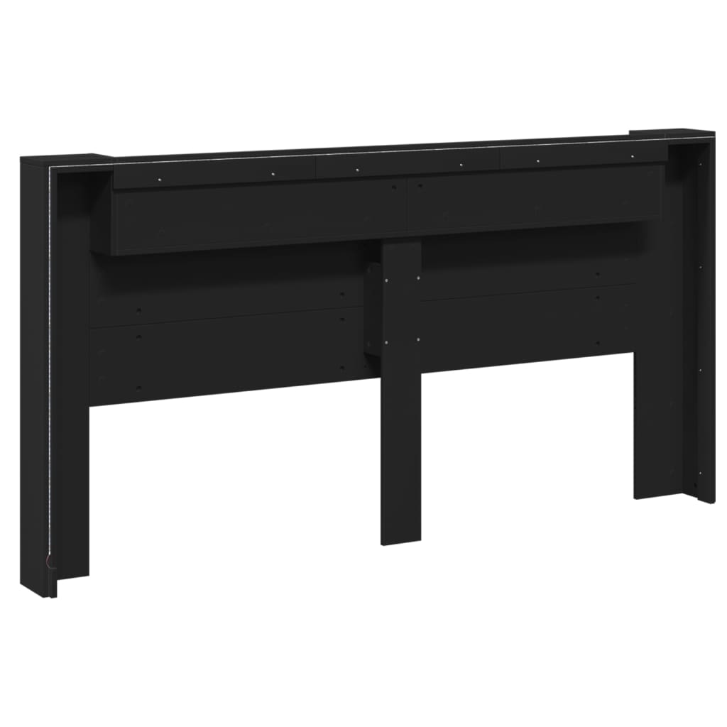 Headboard Cabinet with LED Black 200 cm