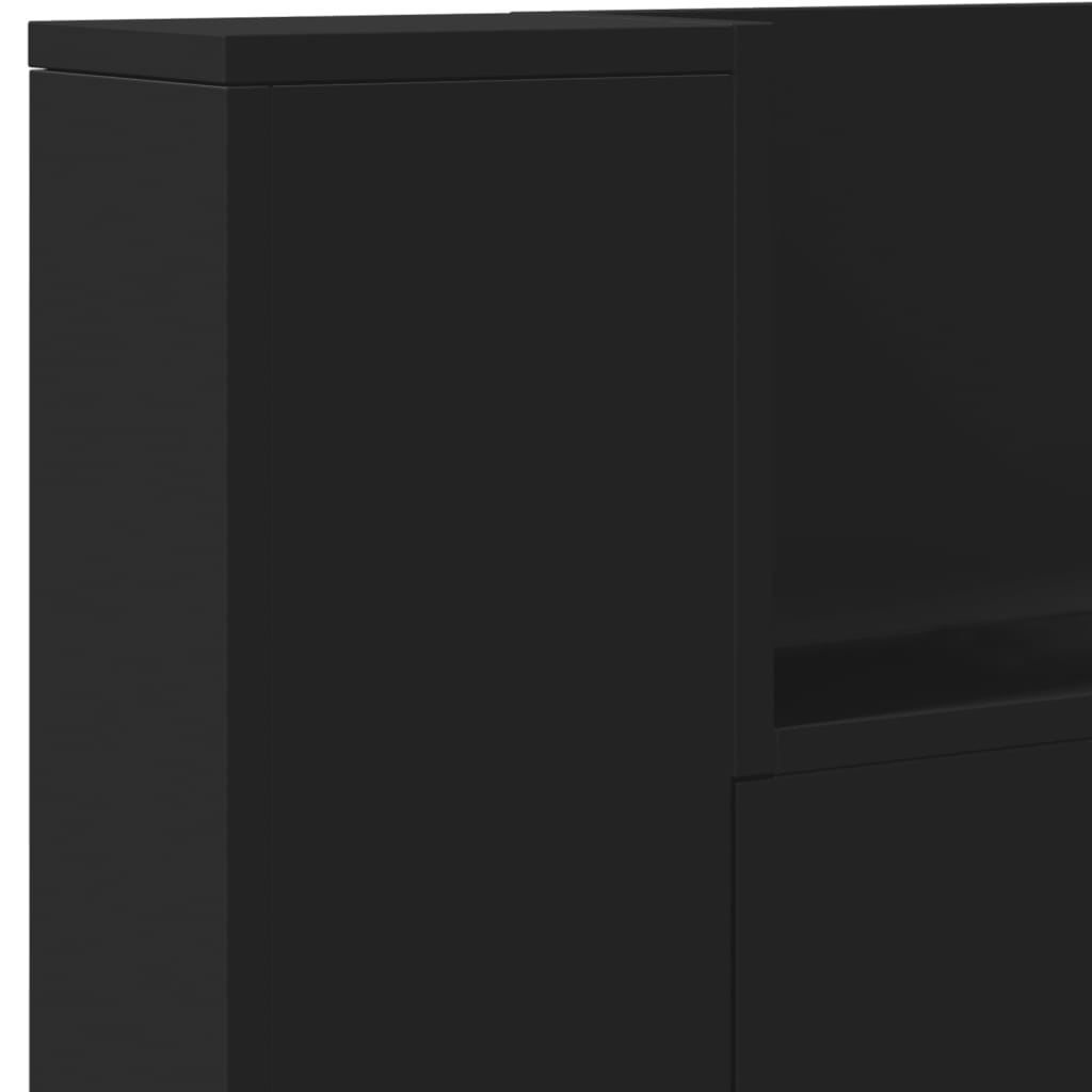 Headboard Cabinet with LED Black 200 cm