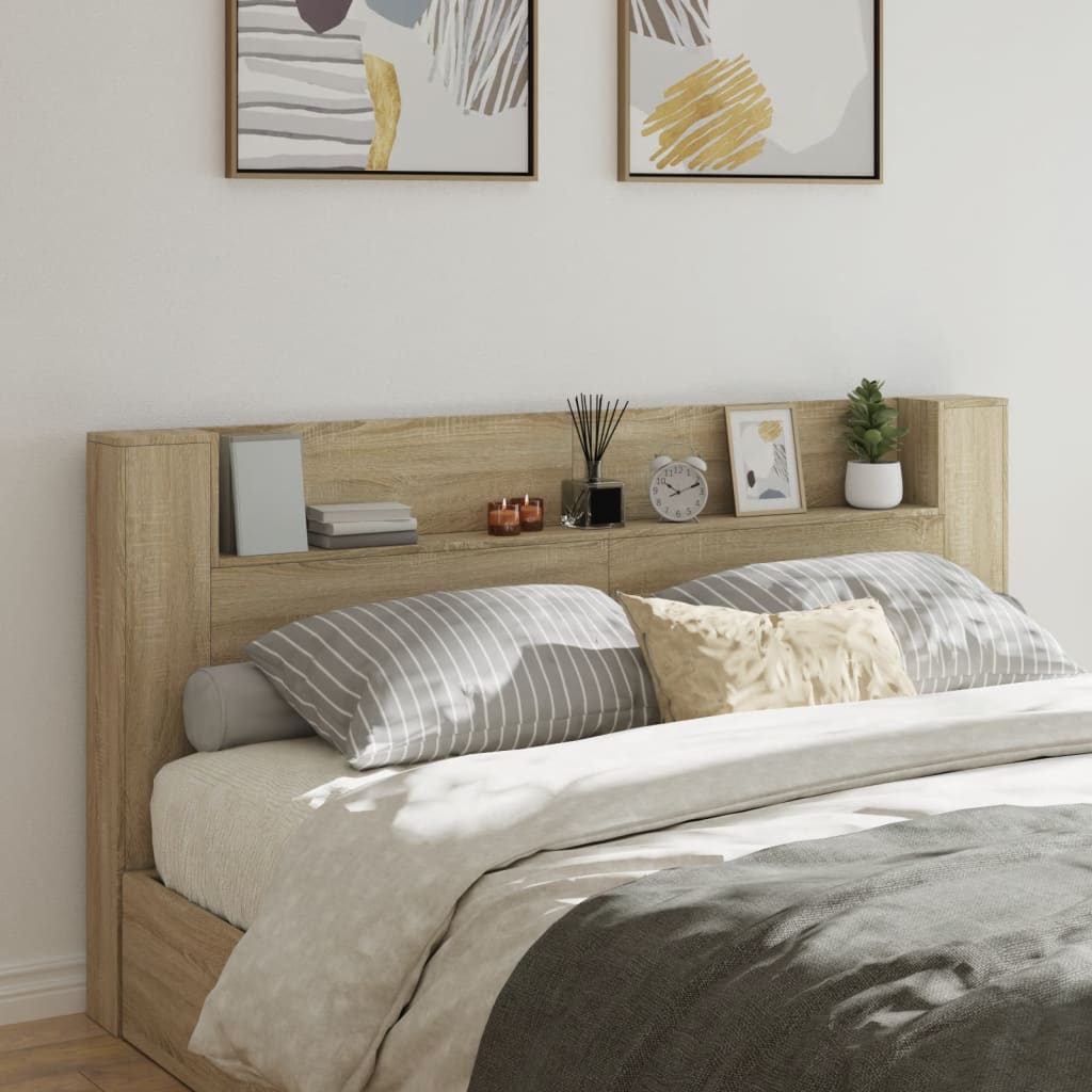 Headboard Cabinet with LED Sonoma Oak 200x16.5x103.5 cm