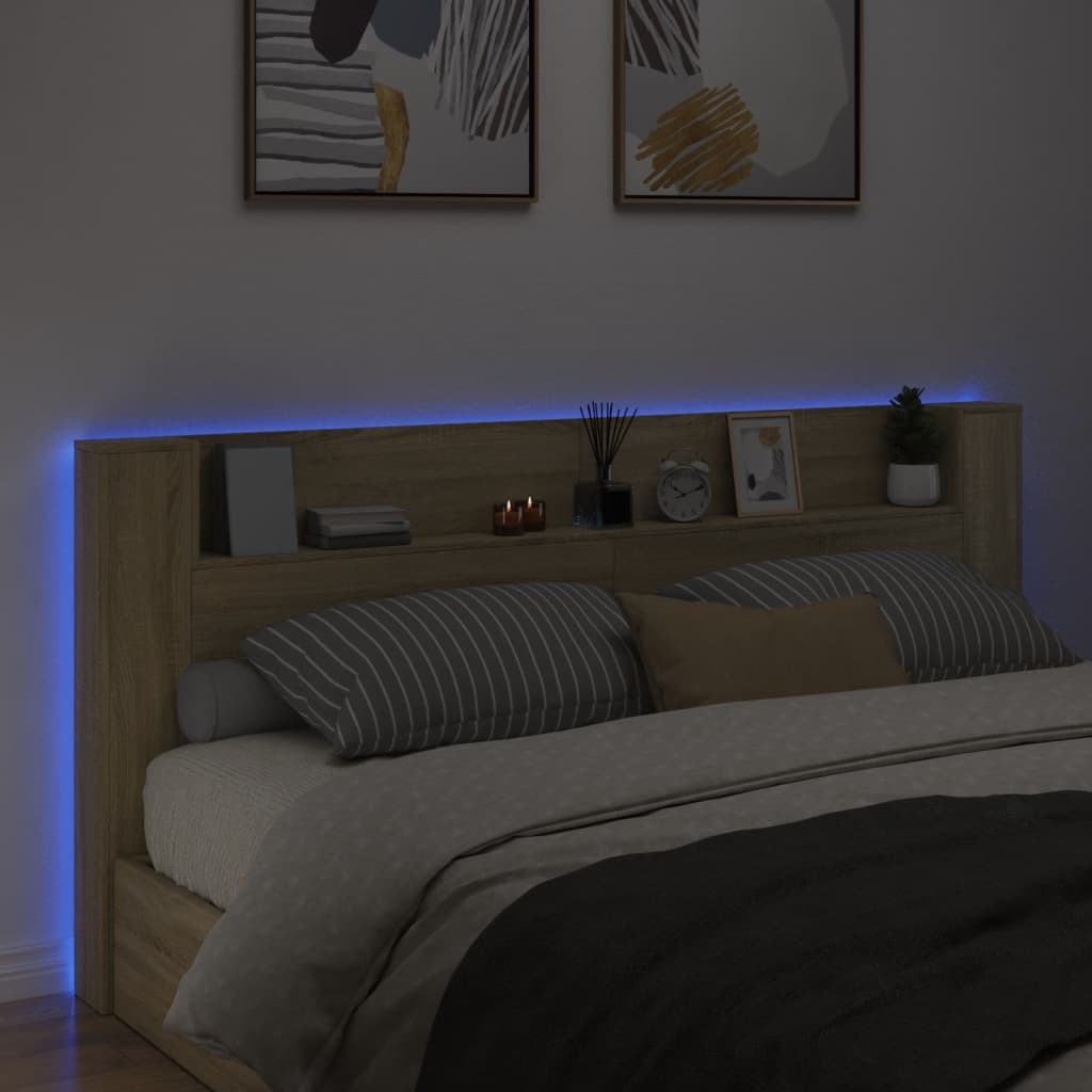 Headboard Cabinet with LED Sonoma Oak 220x16.5x103.5 cm