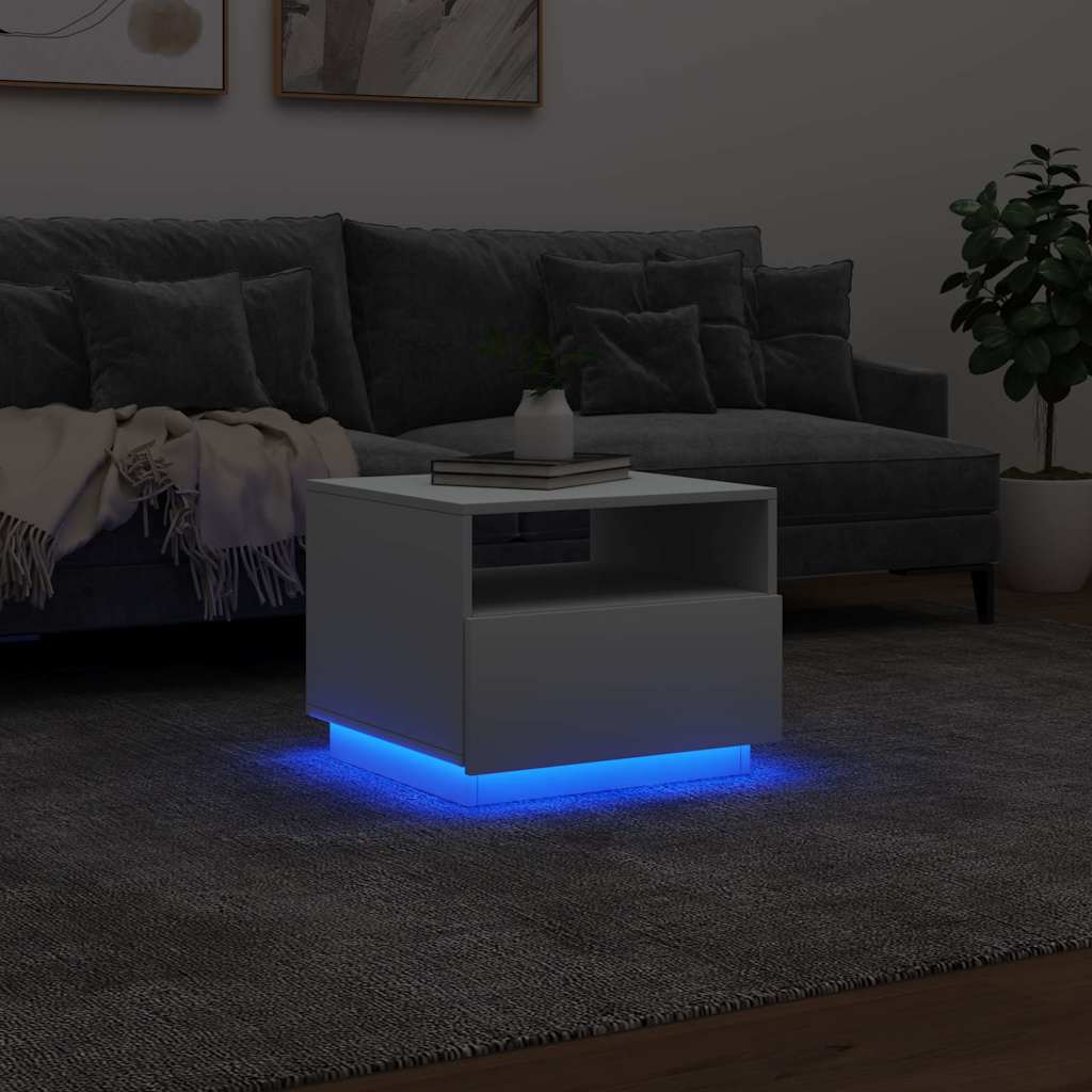 Coffee Table with LED Lights White 50x49x40 cm