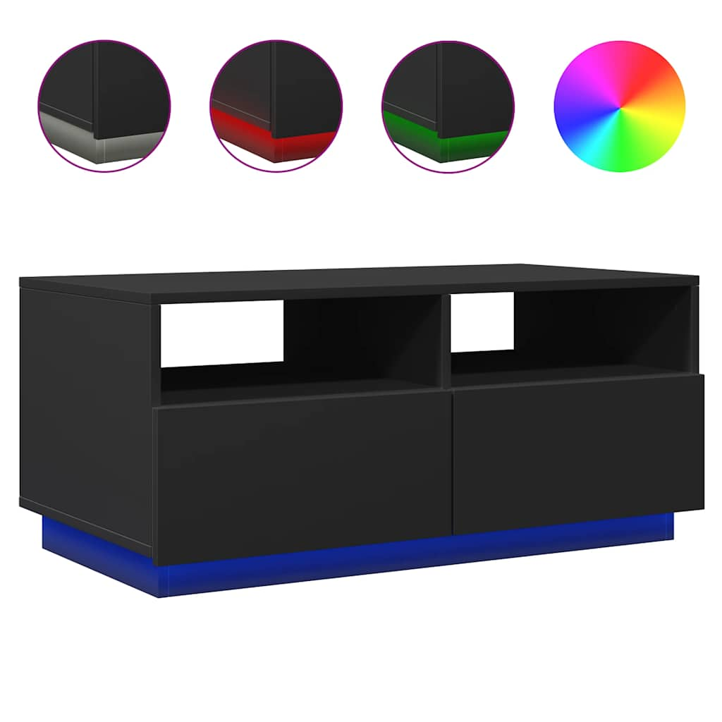 Coffee Table with LED Lights Black 90x49x40 cm