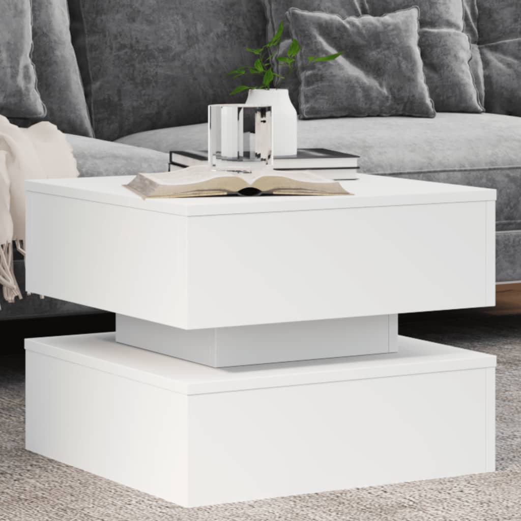 Coffee Table with LED Lights White 50x50x40 cm