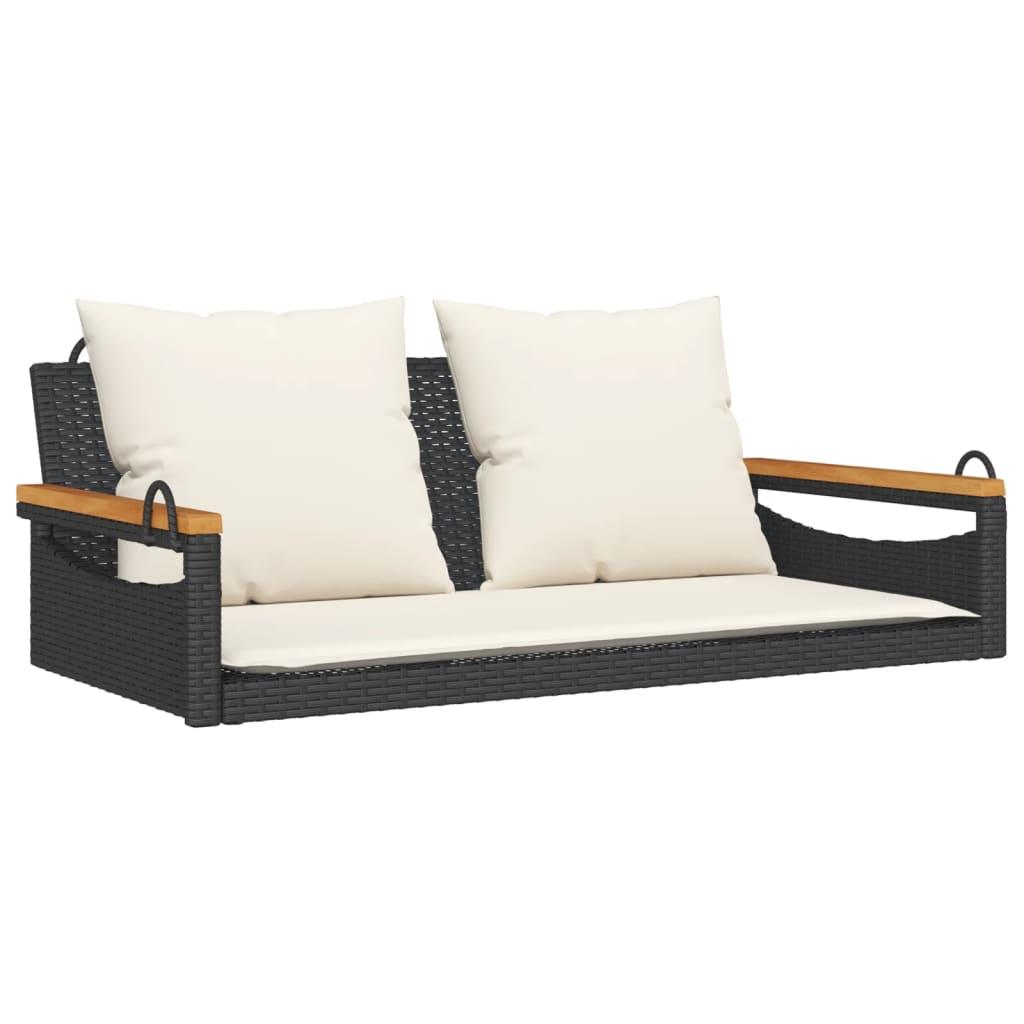 Swing Bench with Cushions Black 109x62x40 cm Poly Rattan