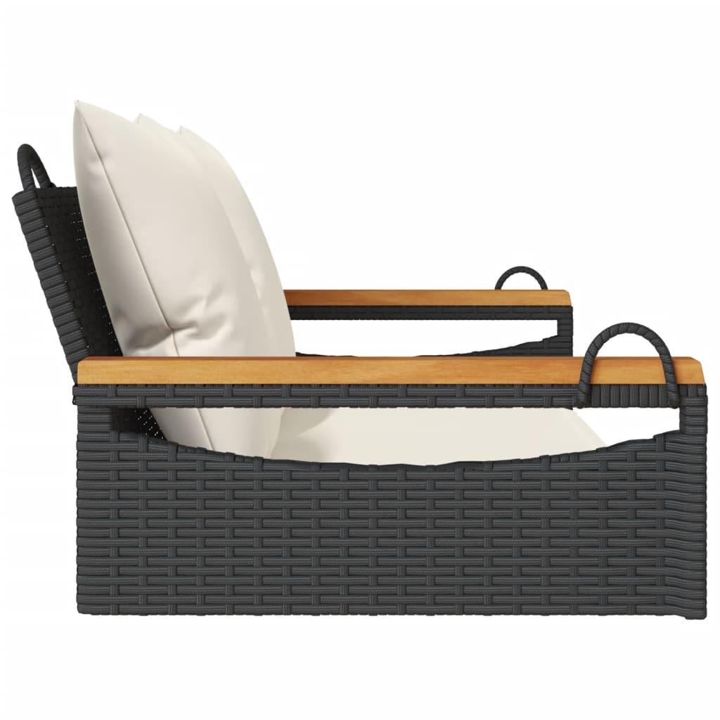 Swing Bench with Cushions Black 109x62x40 cm Poly Rattan