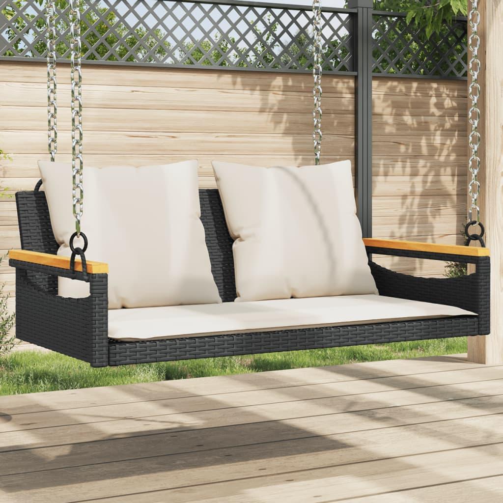 Swing Bench with Cushions Black 109x62x40 cm Poly Rattan