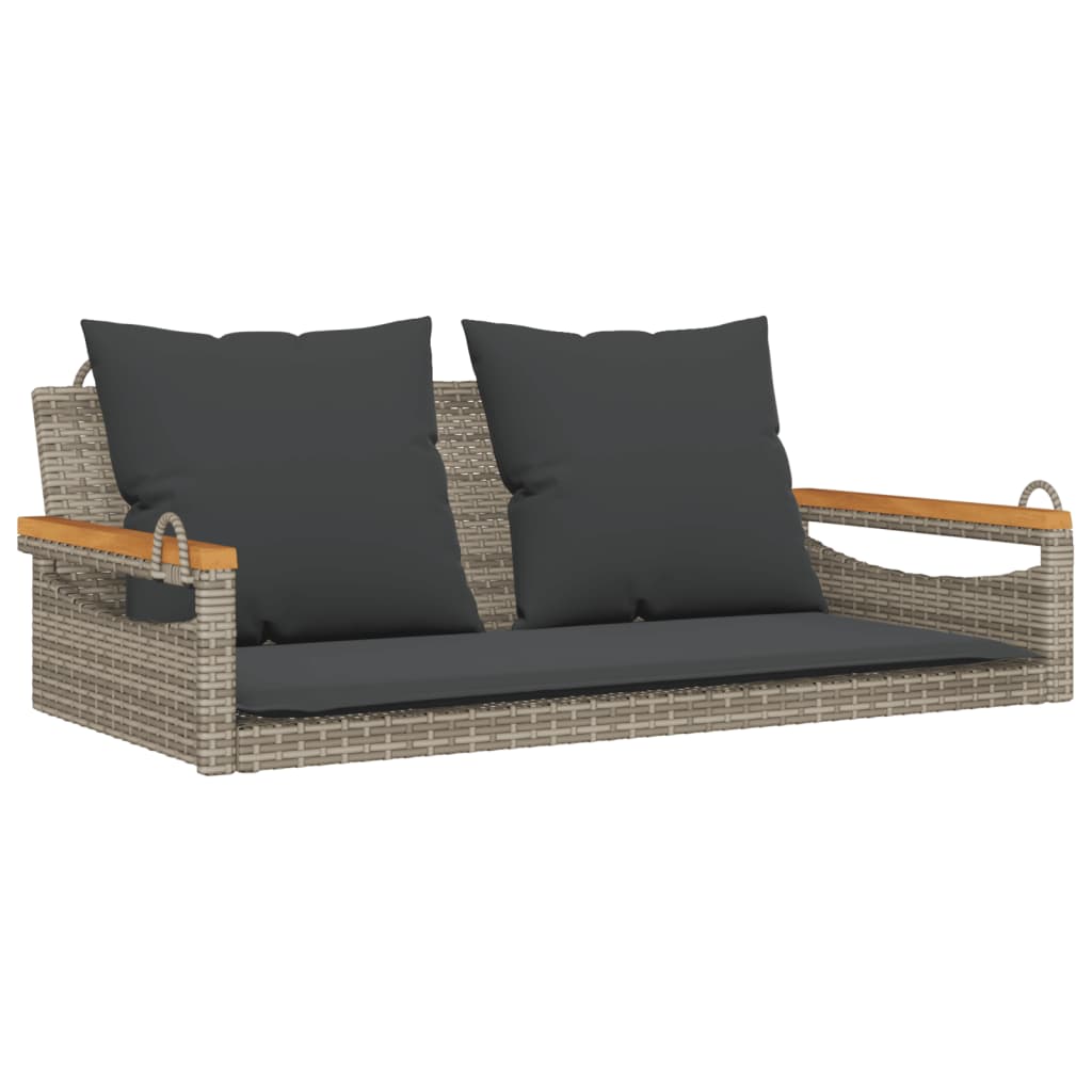 Swing Bench with Cushions Grey 109x62x40 cm Poly Rattan