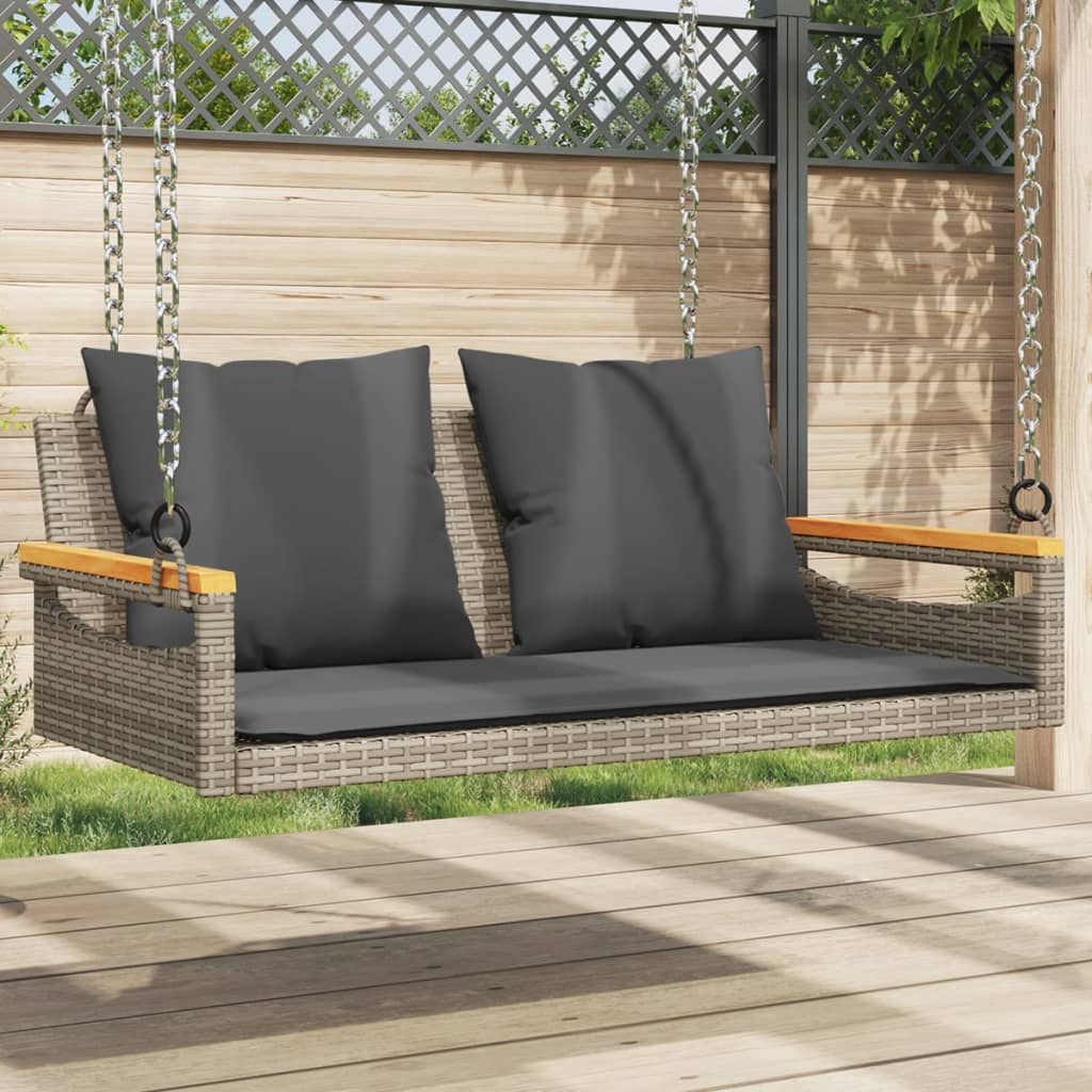 Swing Bench with Cushions Grey 109x62x40 cm Poly Rattan