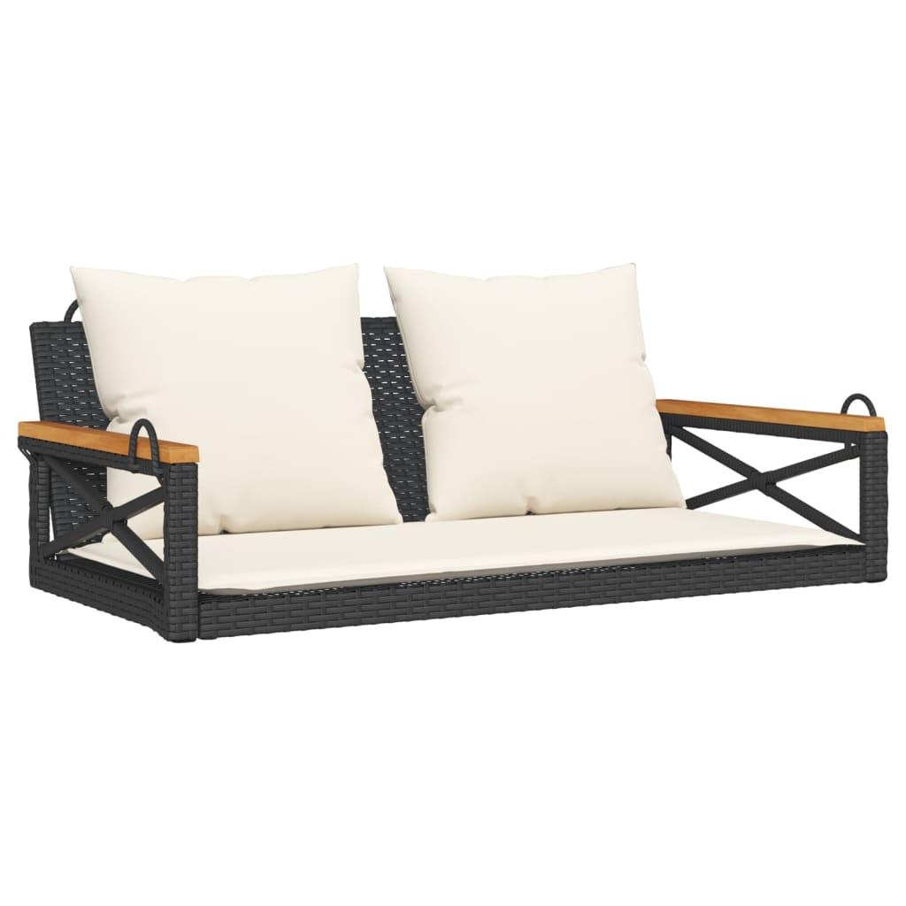 Swing Bench with Cushions Black 109x62x40 cm Poly Rattan