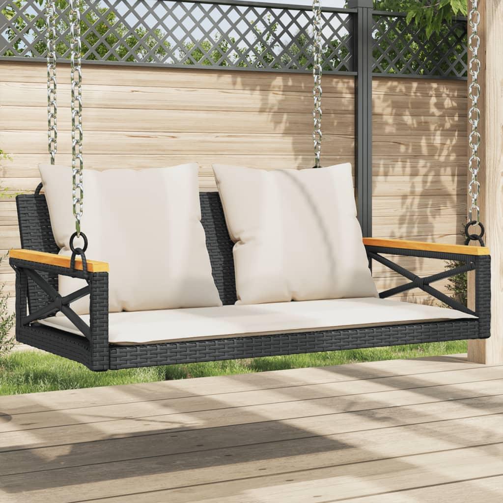 Swing Bench with Cushions Black 109x62x40 cm Poly Rattan