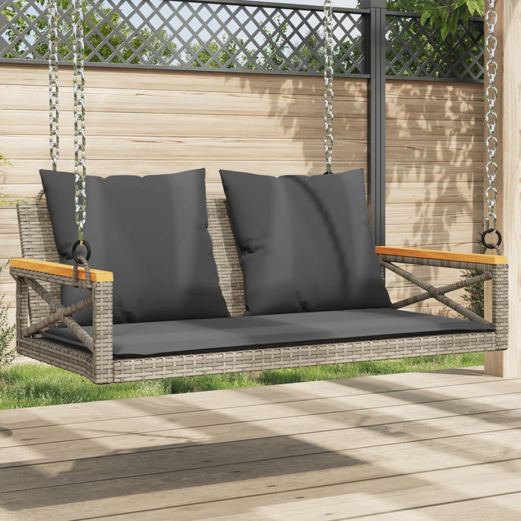 Swing Bench with Cushions Grey 109x62x40 cm Poly Rattan