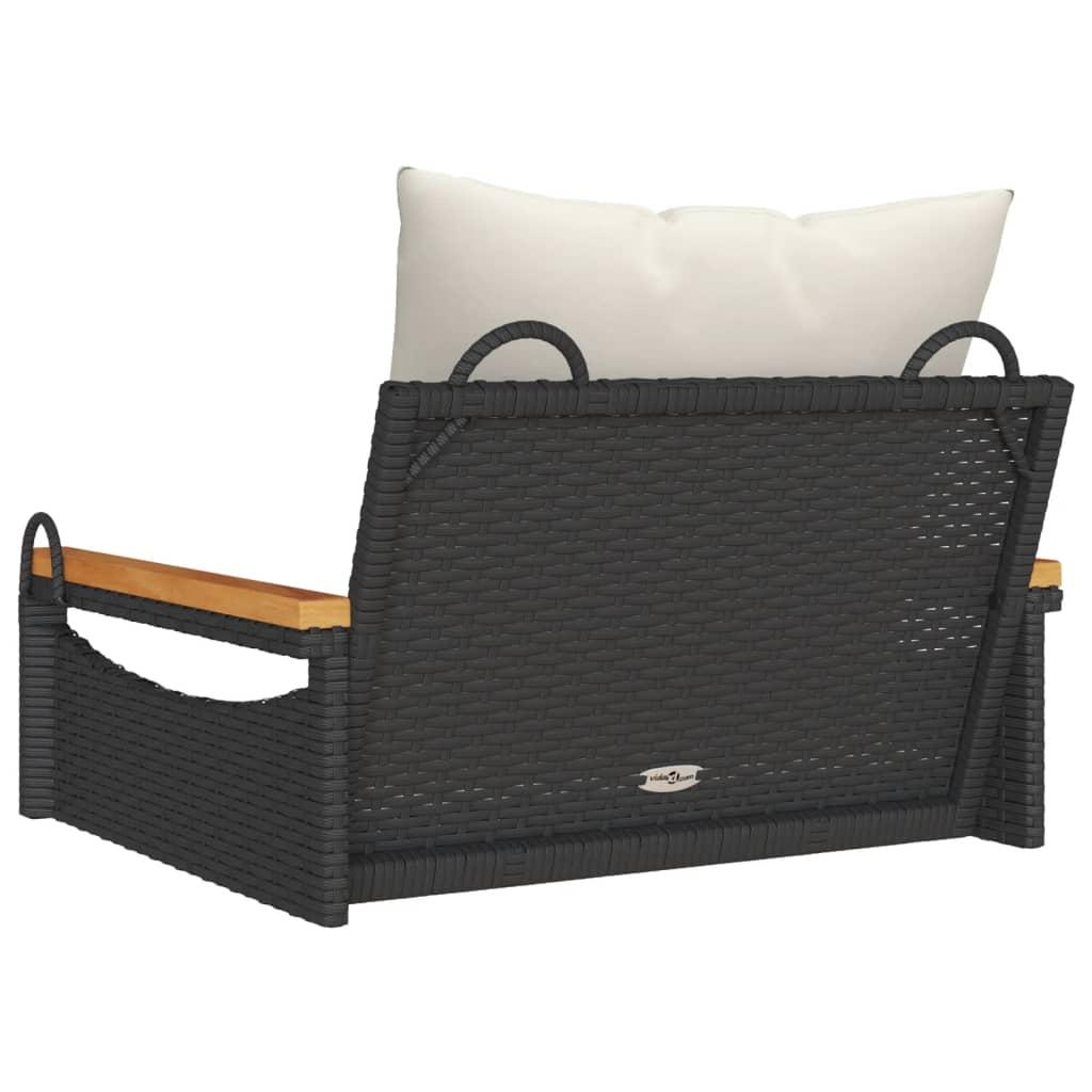 Swing Bench with Cushions Black 63x62x40 cm Poly Rattan