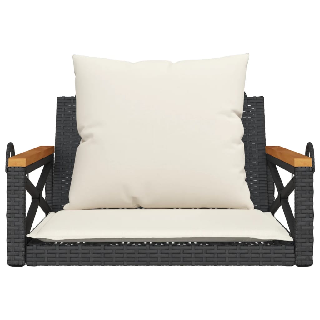 Swing Bench with Cushions Black 63x62x40 cm Poly Rattan