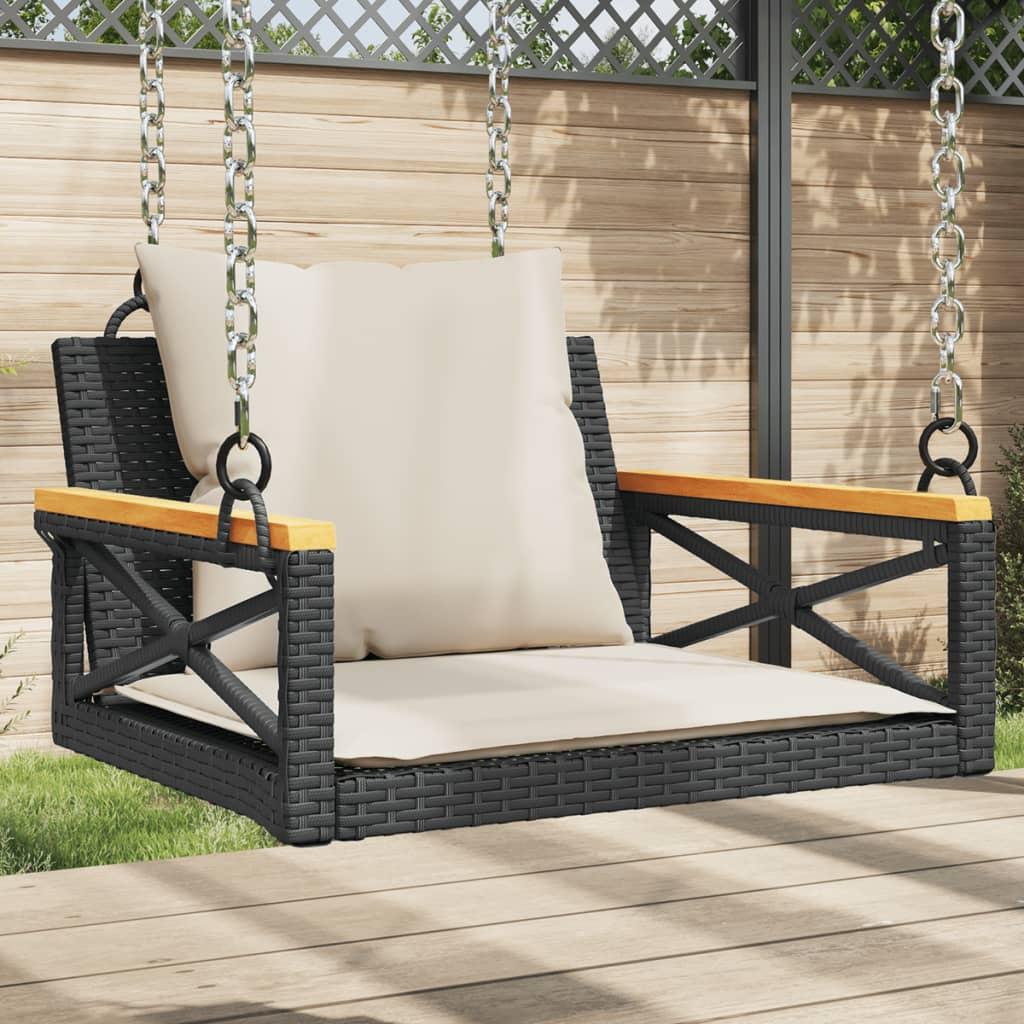 Swing Bench with Cushions Black 63x62x40 cm Poly Rattan