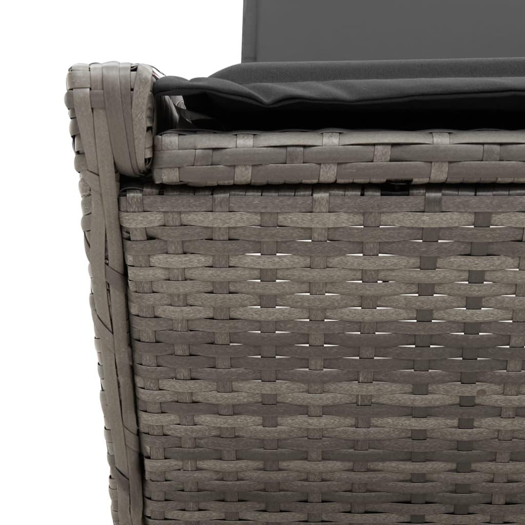 Double Sun Lounger with Cushions Grey Poly Rattan