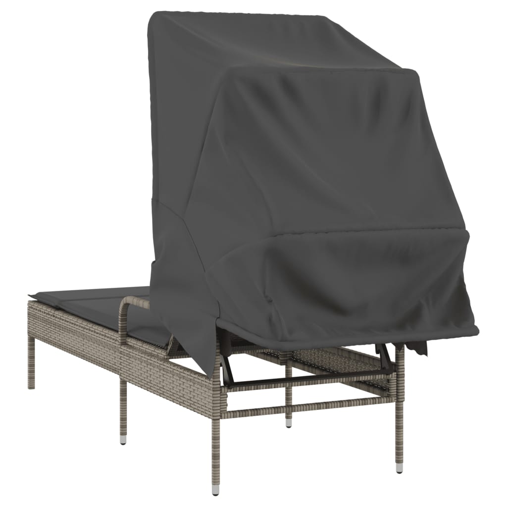 Sun Lounger with Canopy Grey Poly Rattan