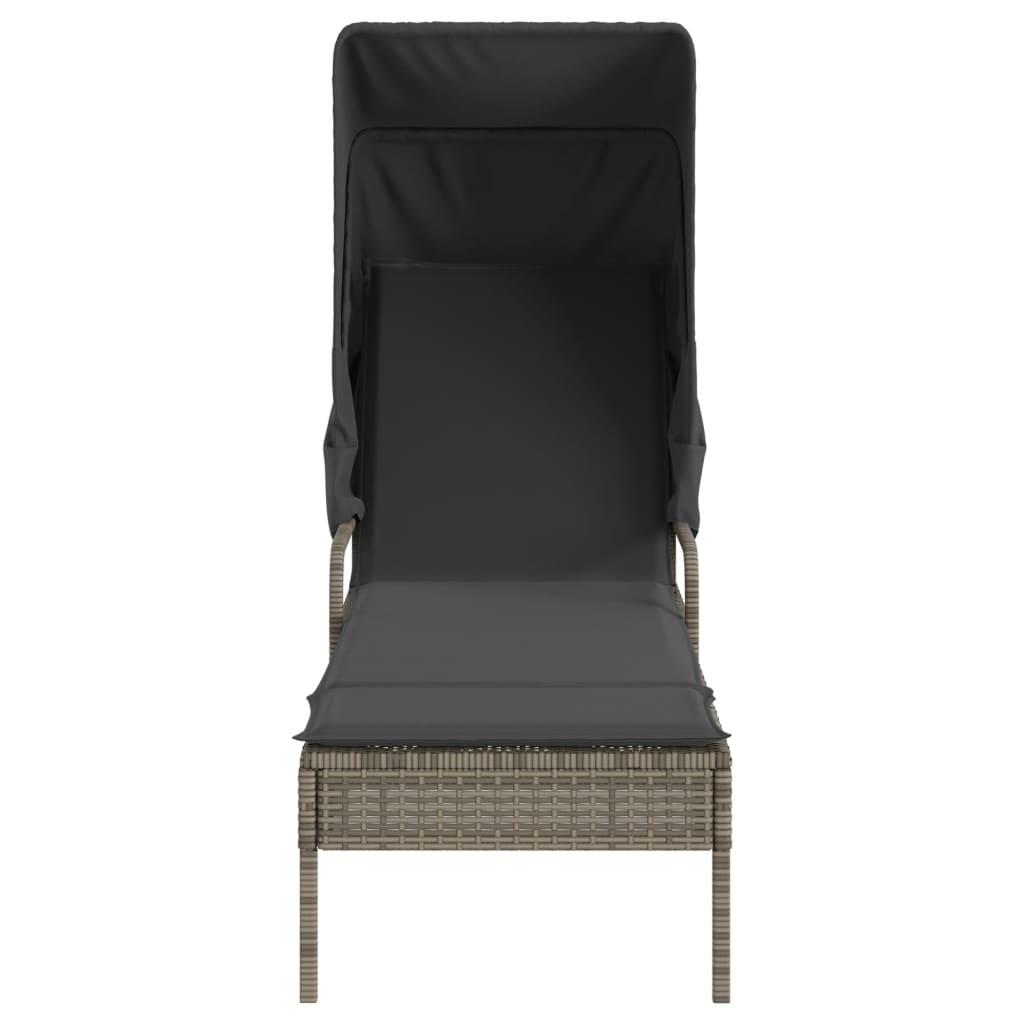 Sun Lounger with Canopy and Table Grey Poly Rattan