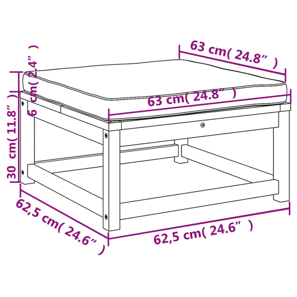 Garden Footstool with Cushions Solid Wood Acacia