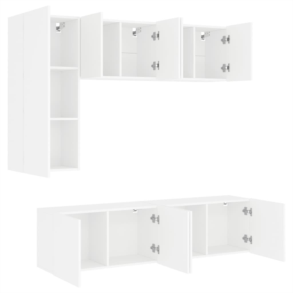 5 Piece TV Wall Units White Engineered Wood