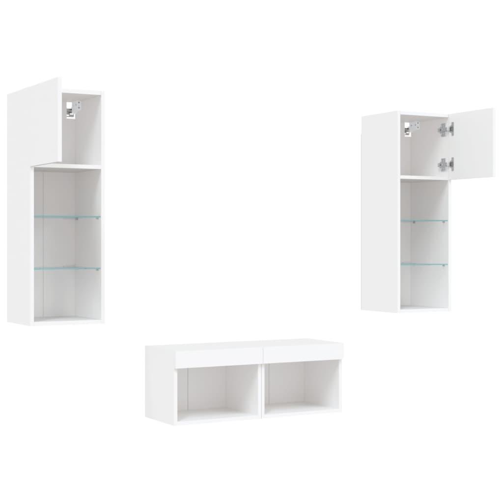 4 Piece TV Wall Cabinets with LED Lights White