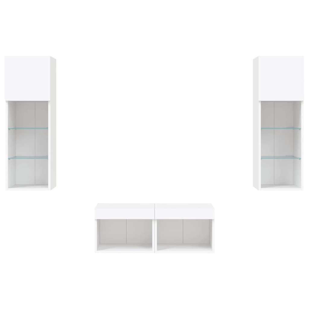 4 Piece TV Wall Cabinets with LED Lights White