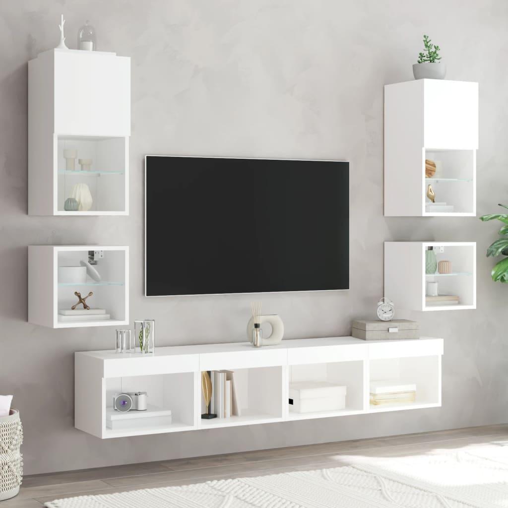 8 Piece TV Wall Units with LED White Engineered Wood