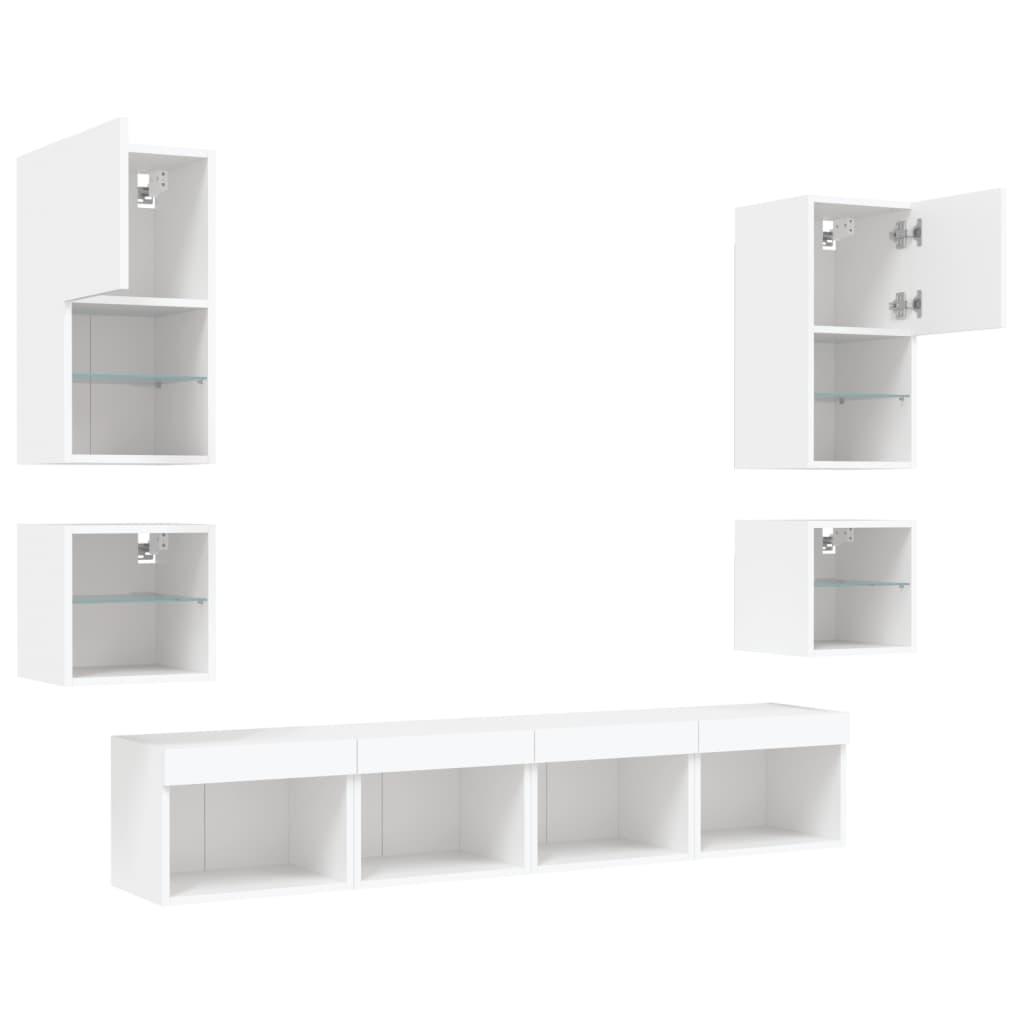 8 Piece TV Wall Units with LED White Engineered Wood