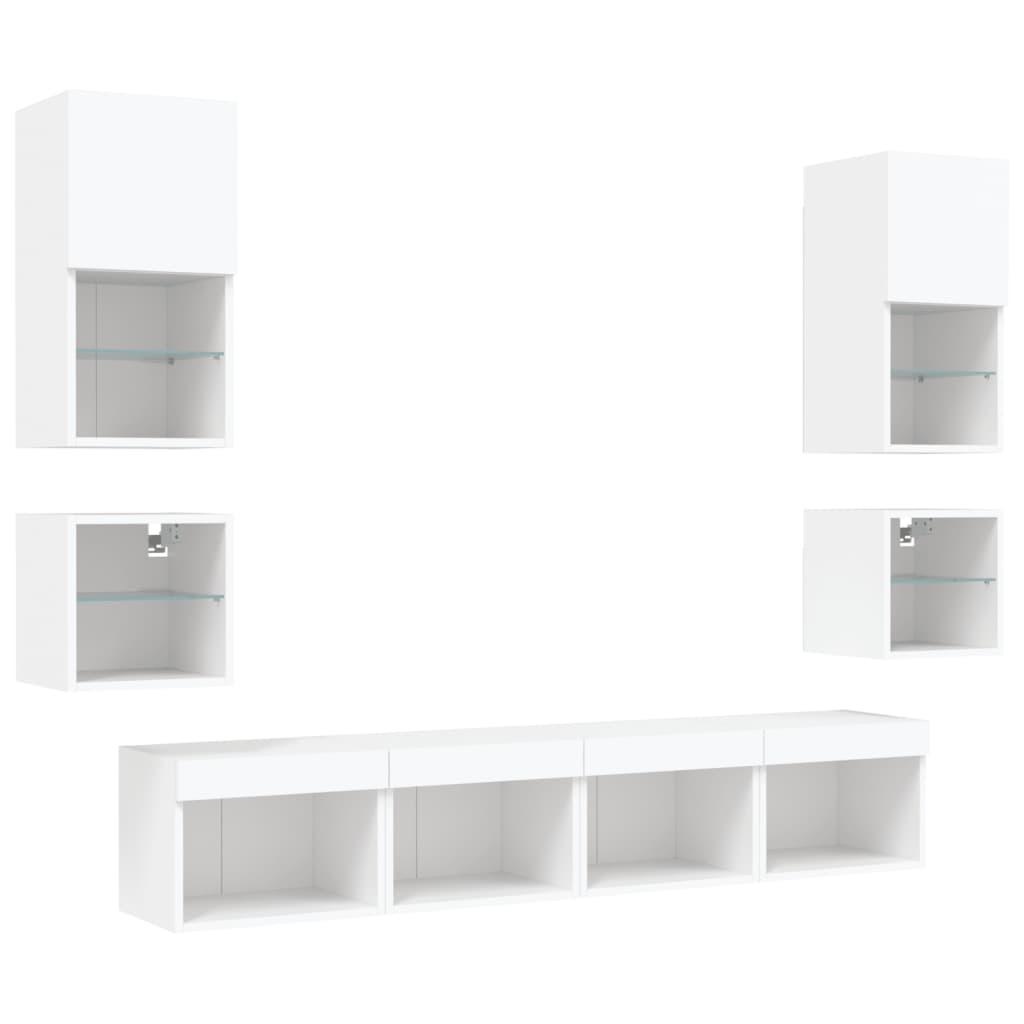 8 Piece TV Wall Units with LED White Engineered Wood