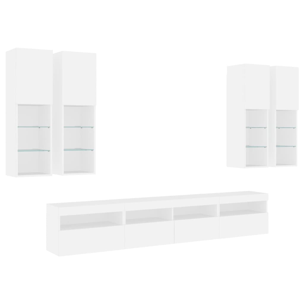 7 Piece TV Wall Cabinet Set with LED Lights White