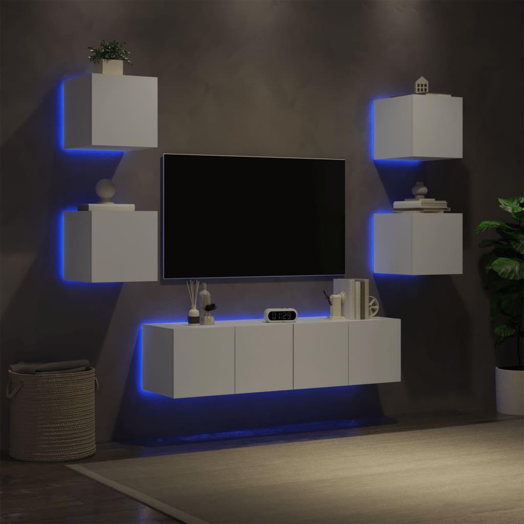 6 Piece TV Wall Units with LED White Engineered Wood