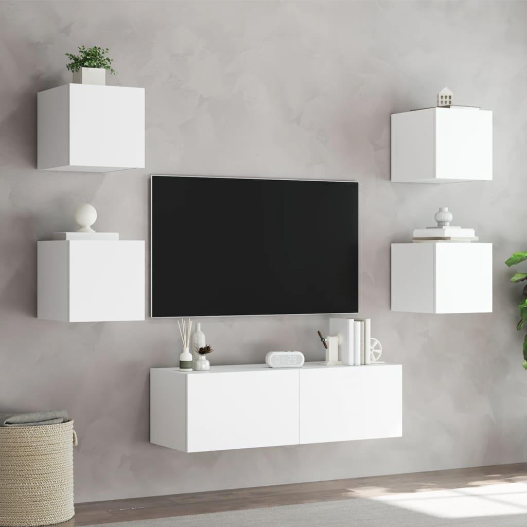 5 Piece TV Wall Cabinets with LED Lights White