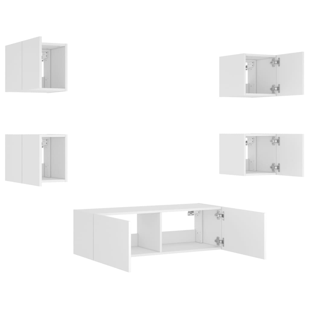 5 Piece TV Wall Cabinets with LED Lights White