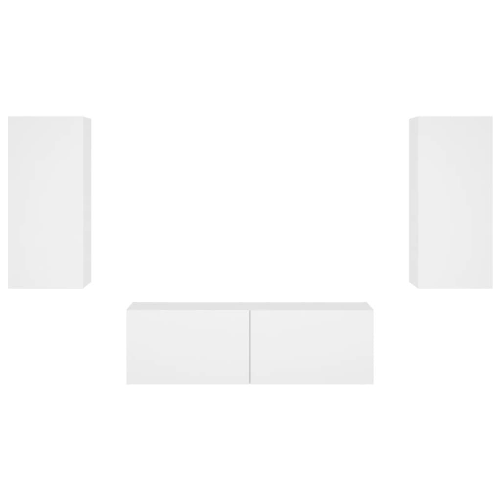3 Piece TV Wall Cabinets with LED Lights White