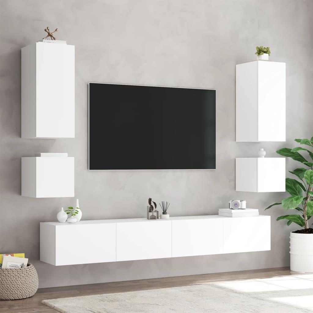 6 Piece TV Wall Cabinets with LED Lights White