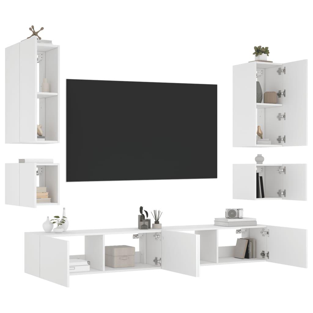 6 Piece TV Wall Cabinets with LED Lights White