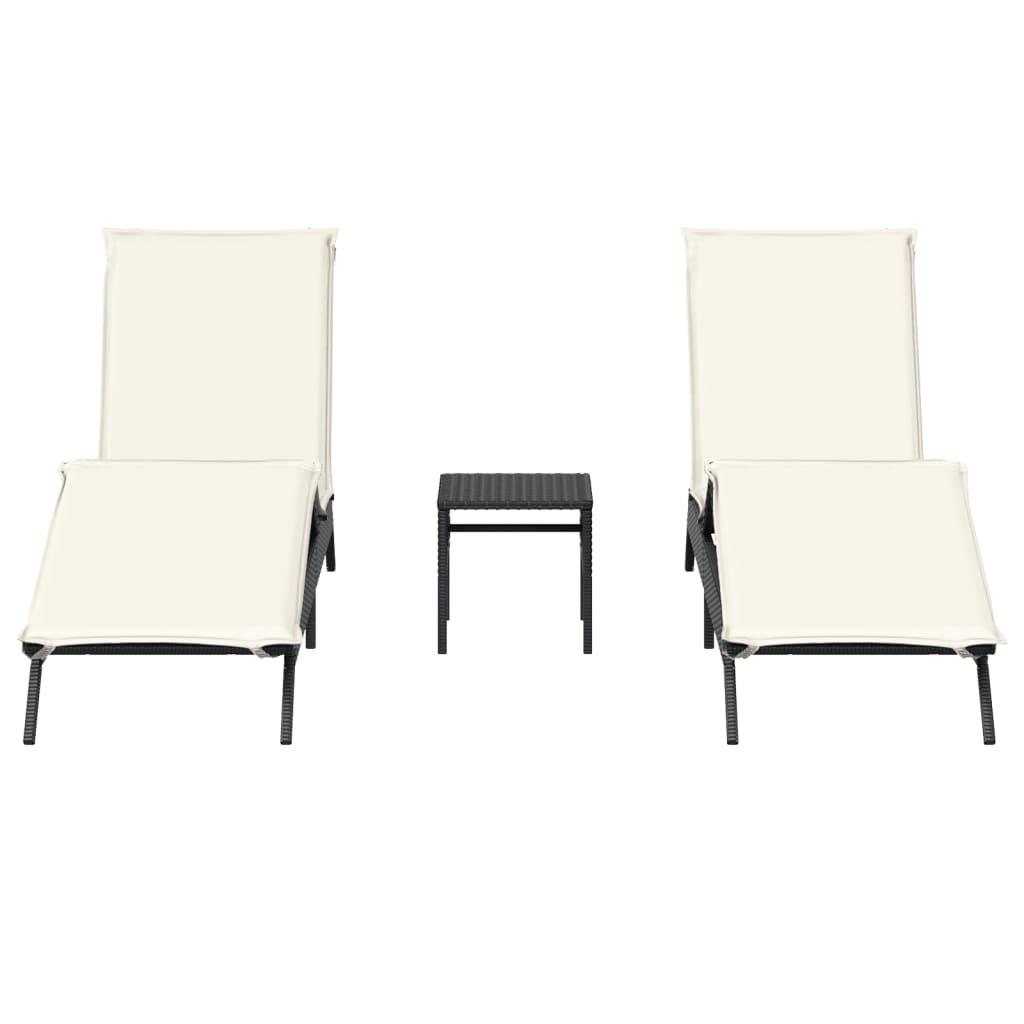 Sun Loungers 2 pcs with Table Black Poly Rattan